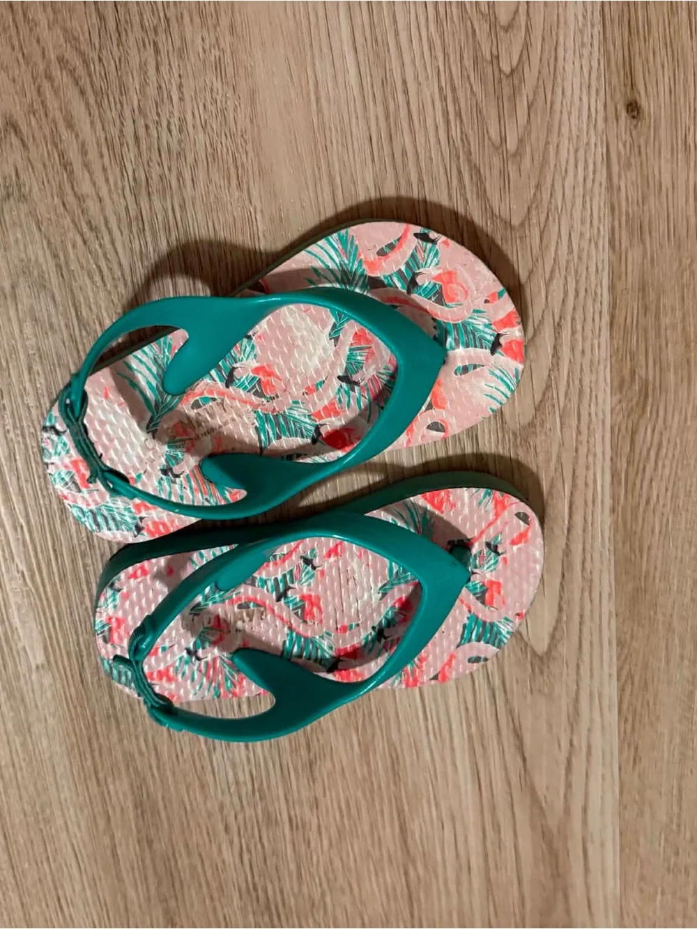 Teal Strap Flamingo Print Flip Flops